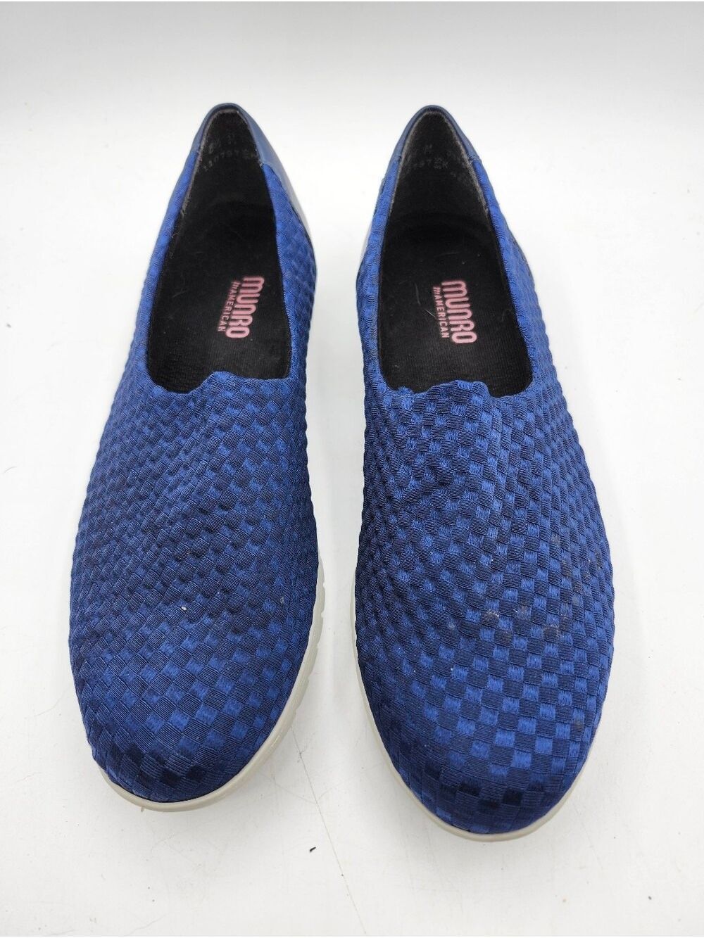Munro Deep Blue Woven & Leather Slip-On Flats
